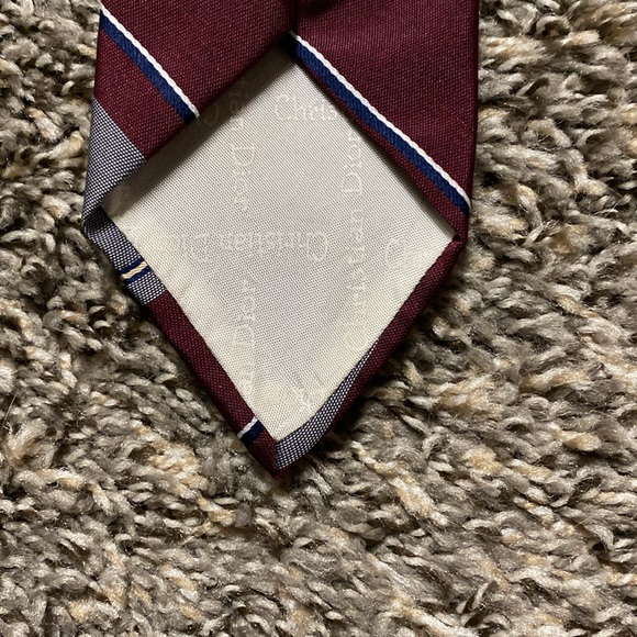 Christian Dior Burgundy and Gray Striped Tie - Picture 3 of 5